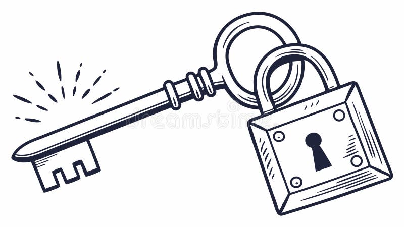 Vintage key unlocking padlock access security solution illustration, vector design Generative AI stock illustration