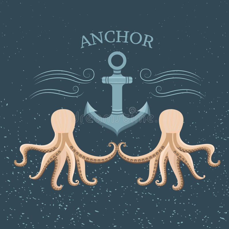 Vintage label anchor and octopus