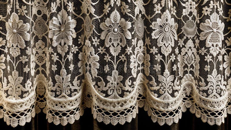 Vintage Lace Curtain Zraniony Na Czarnym Tle Elegancja royalty ilustracja