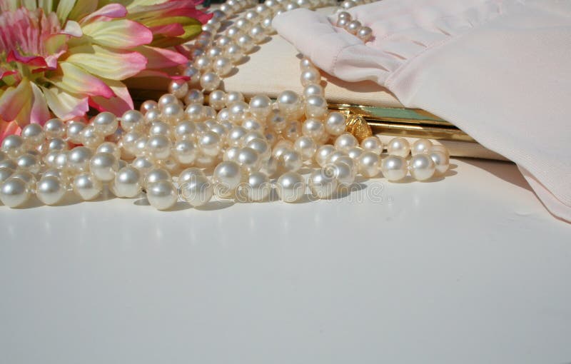 Stiletto Vintage Beaded Purse And Pearls Stock Photo - Download