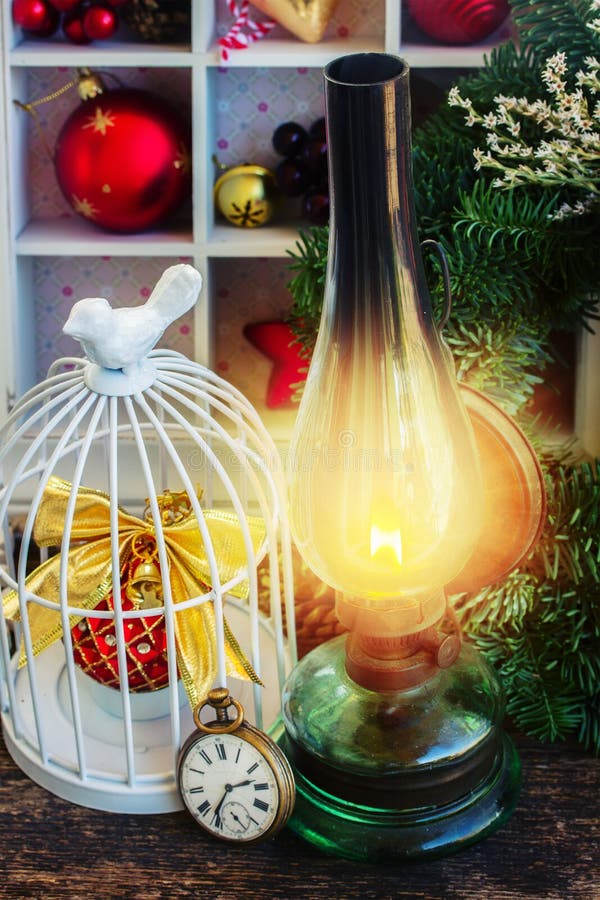 Vintage Lantern with Christmas Wreath Stock Image Image of fire