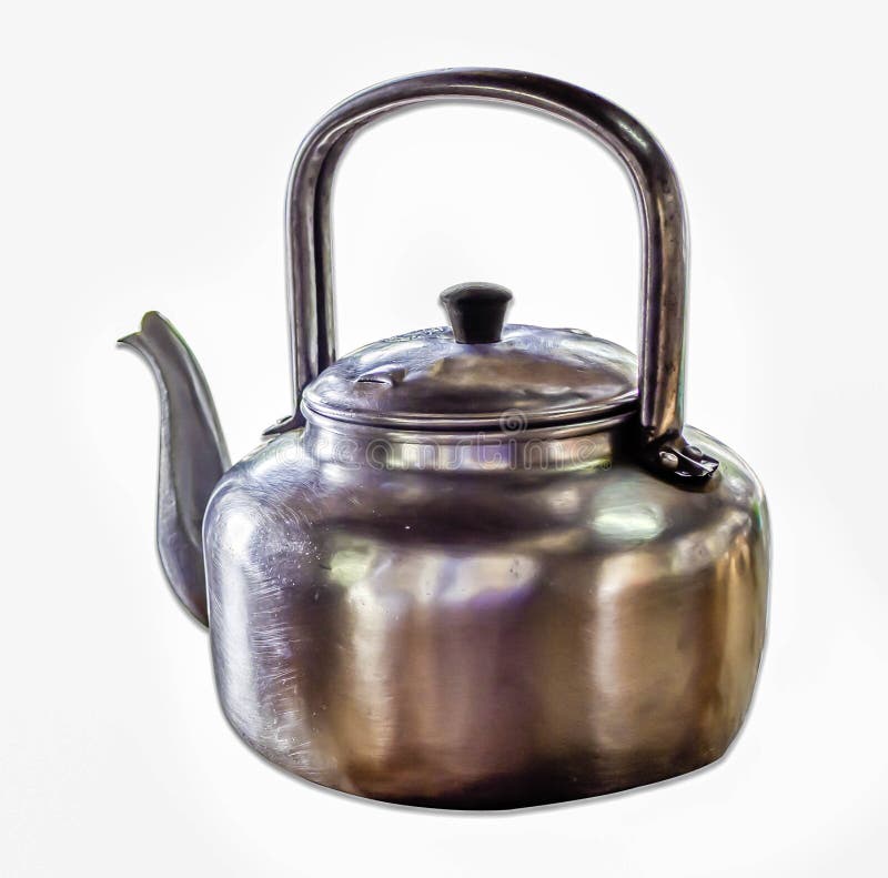 Vintage Large Aluminum Pot Kettle Top on White Background Stock Photo