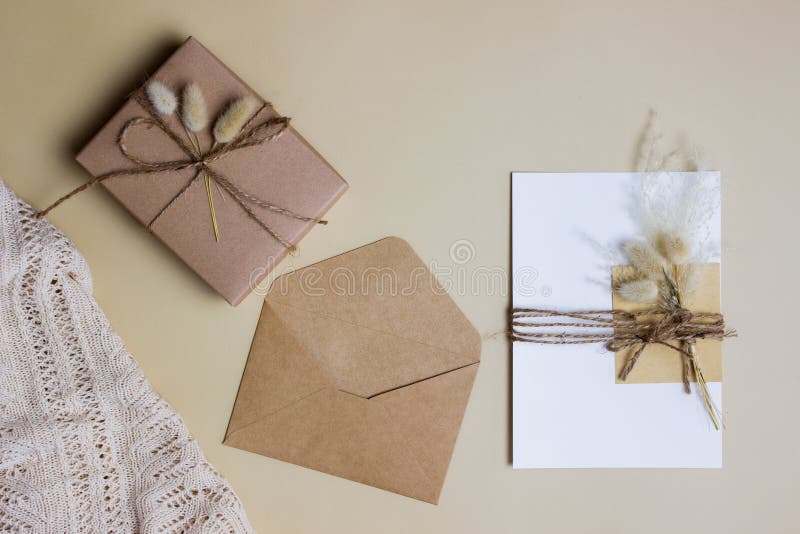 Vintage letter with brown envelope over the brown background. stock photos
