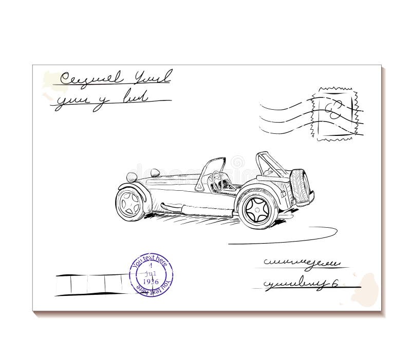Vintage letter with old car2 stock illustration