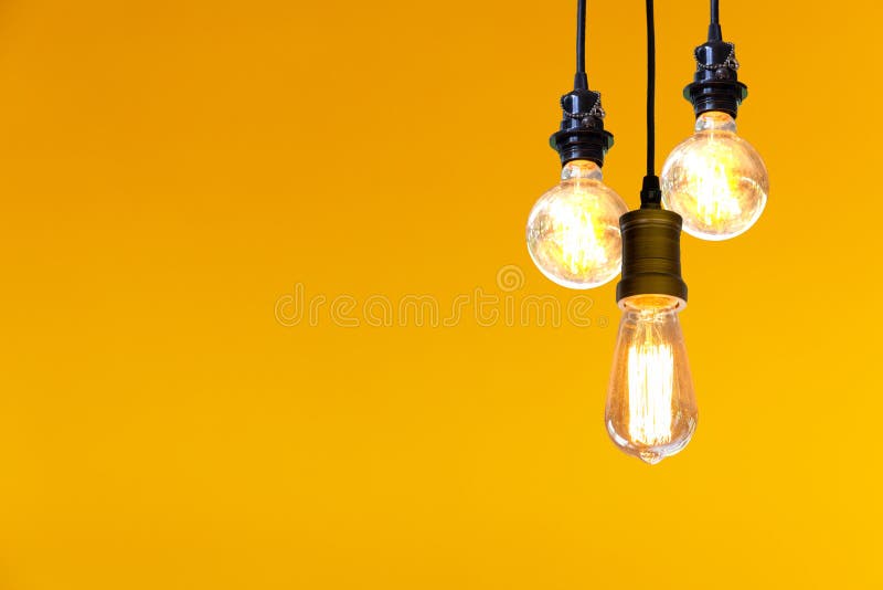 Vintage Light Bulb Hanging Over Yellow Background, Idea Concept Stock Image  - Image of incandescent, decor: 133466325