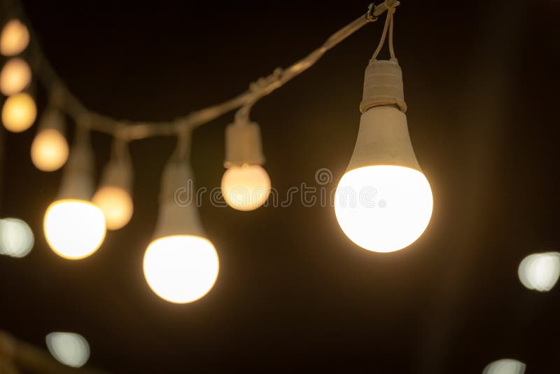 Vintage Light Bulbs Hanging on Ceiling Stock Photo Image of decor