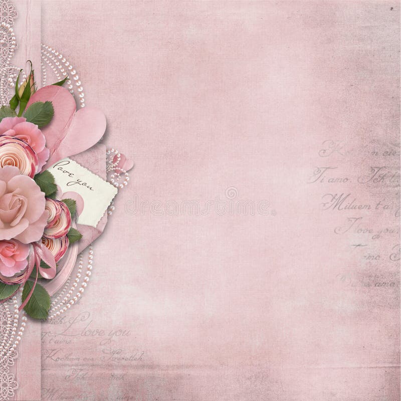 Vintage Stationary with Flower Heart Stock Illustration - Illustration of  roses, blank: 35986229
