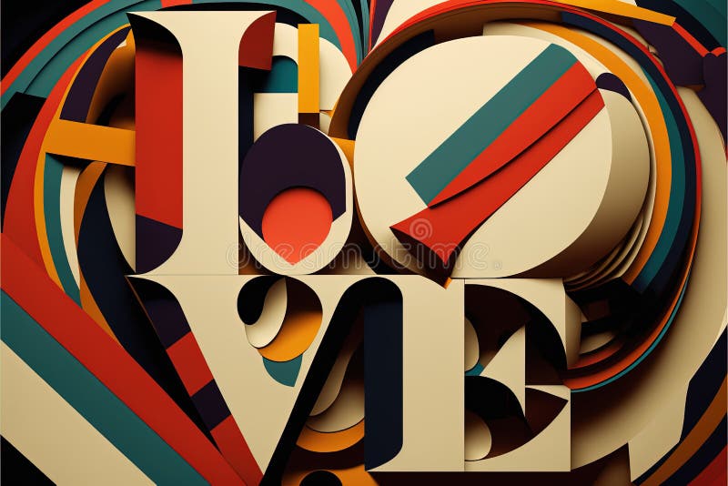 Vintage LOVE Sign Typography Constructivism . Generative AI Stock
