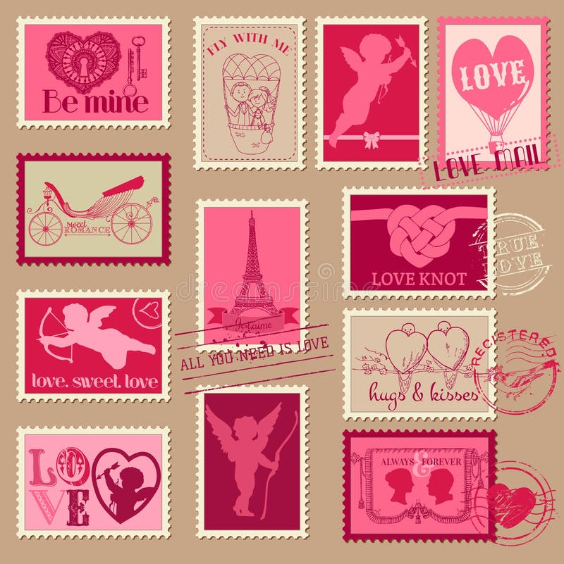 Vintage Love Valentine Stamps