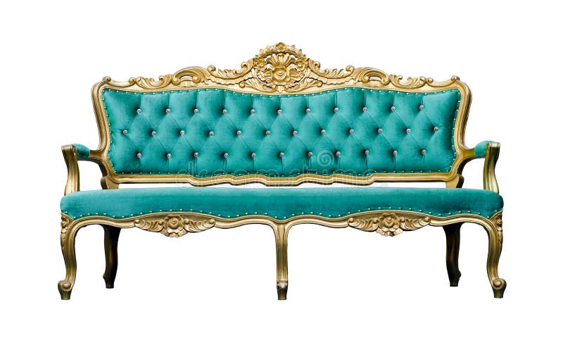 Vintage luxury turquoise sofa Armchair isolated on white royalty free stock photos
