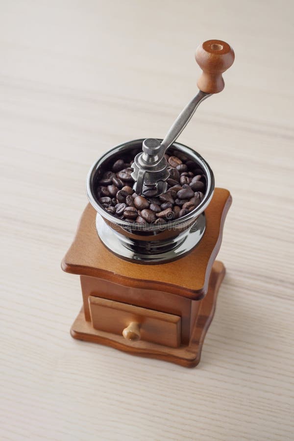 Vintage Manual Coffee Grinder with Coffee Beans Stock Photo Image of