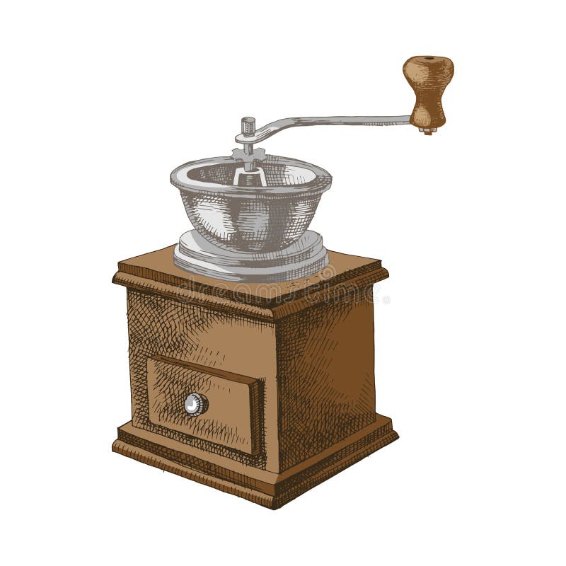 Vintage manual hand drawn coffee mill