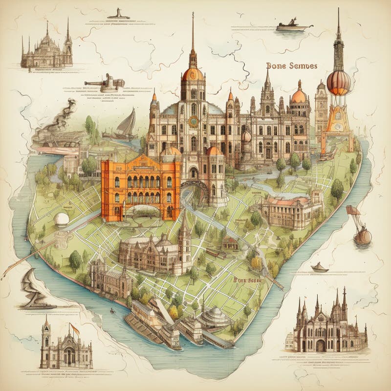 Vintage Map of Melbourne with Historical Landmarks royalty free stock photo