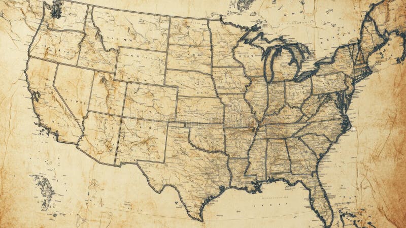Vintage Map of the United States - Vintage Map United States Showcasing State Boundaries Geographical Features Th Century Generative Ai Detailed 364367873
