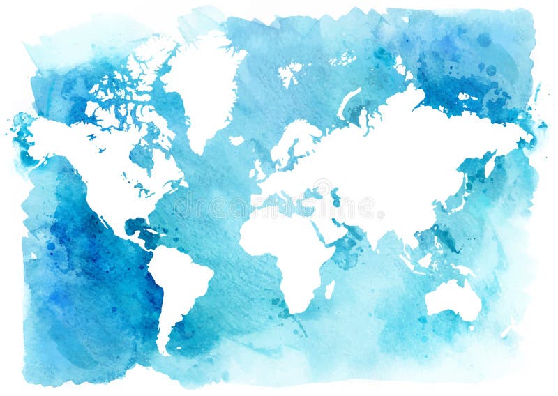 Vintage Map The World A Blue Background Watercolor