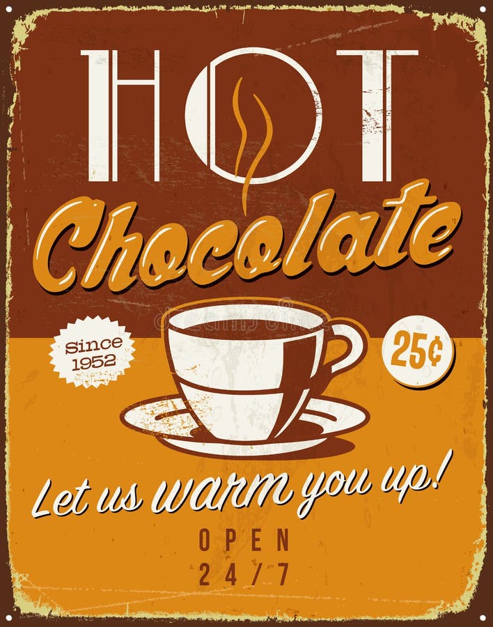 French Style Hot Chocolate advert aged look Vintage Retro style Metal Sign 