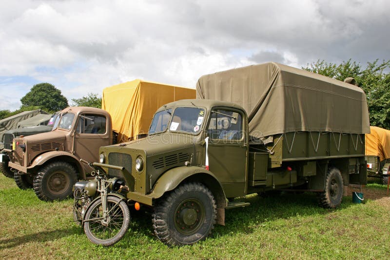 Vintage military trucks stock photo. Image of mirror 12678510