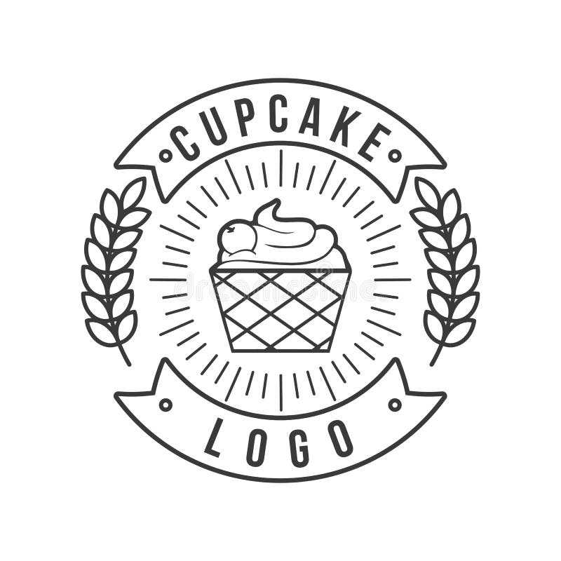 Vintage mono line cupcake logo vector vector illustration