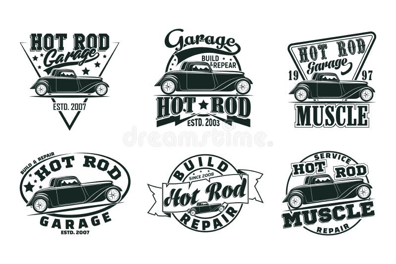 Vintage Monochrome Hot Rod Garage Logo Design Stock Vector ...
