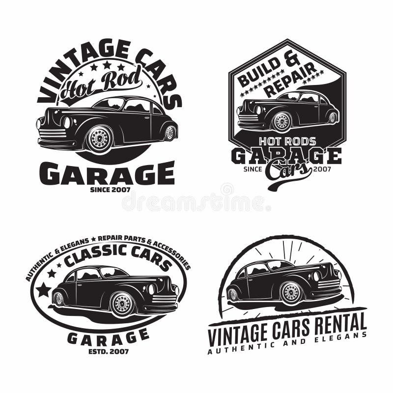 Vintage Monochrome Hot Rod Garage Logo Design Stock Vector ...