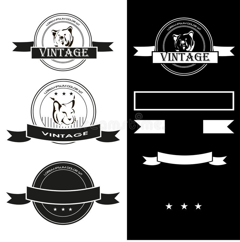Vintage Monochrome Labels with Animals Vector Set Stock Vector