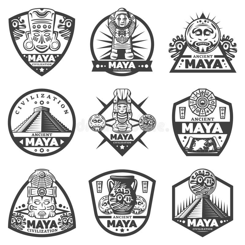 Vintage Monochrome Maya Labels Set Stock Vector - Illustration of ...