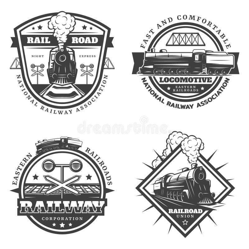 Vintage Monochrome Retro Train Emblems Set stock illustration Vintage Monochrome Retro Train Emblems Set stock illustration