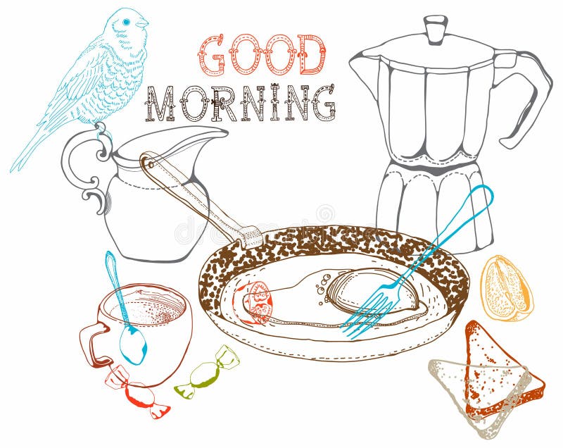 Vintage morning breakfast background. Illustration for design