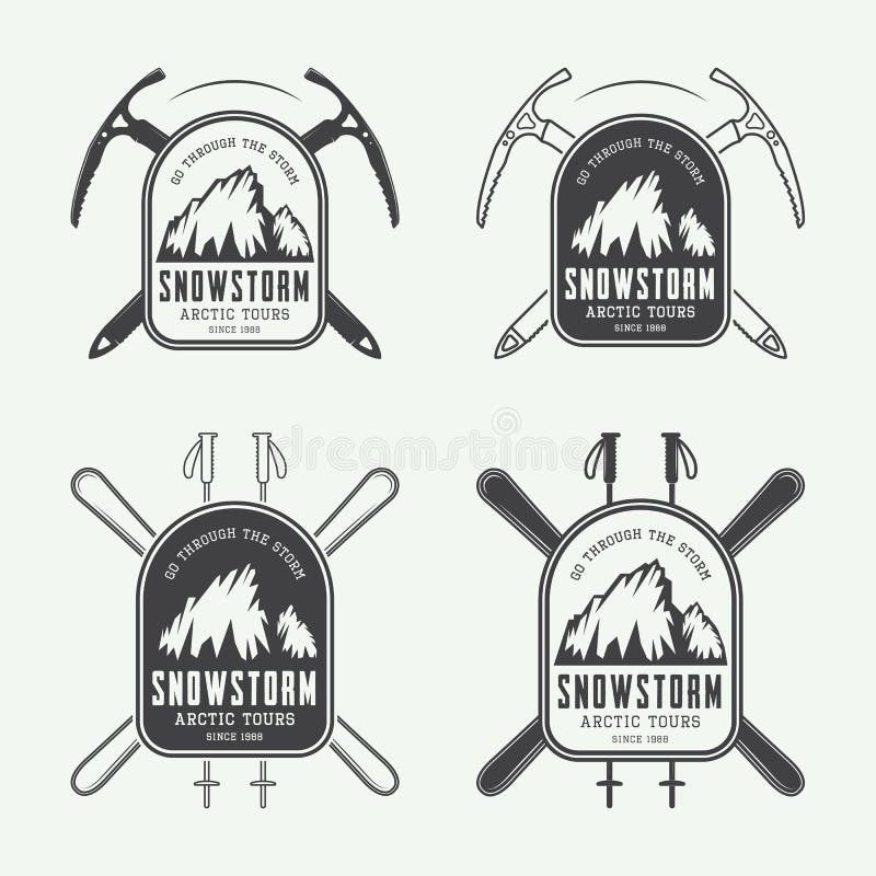 Vintage mountaineering and arctic expeditions logos, badges, emblems and design elements.