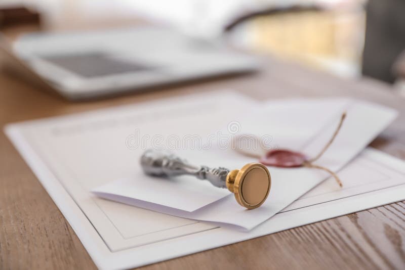 Vintage Notary Stamp and Documents on Desk Stock Photo Image of justice, legal 129999030