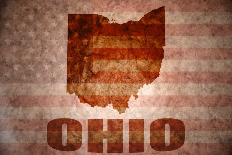 Ohio map on a vintage american flag background. Ohio map on a vintage american flag background