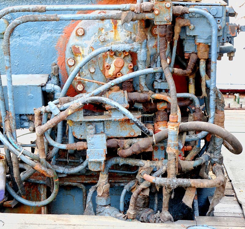 Vintage Old Diesel Engine on a Ship Stock Photo - Image of corrosion