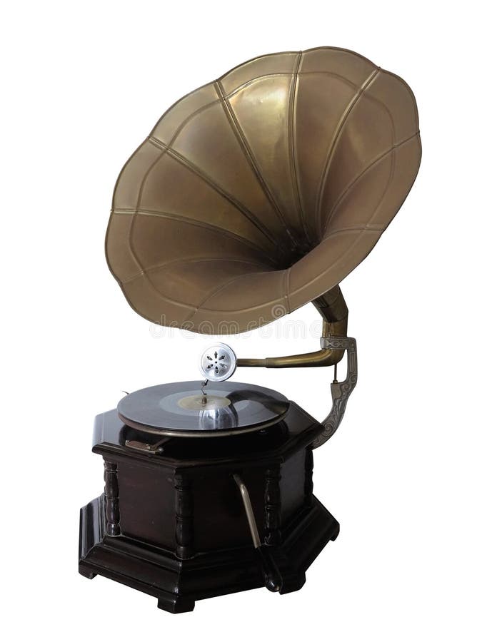 Antique gramophone, vintage music concept, isolated on a white