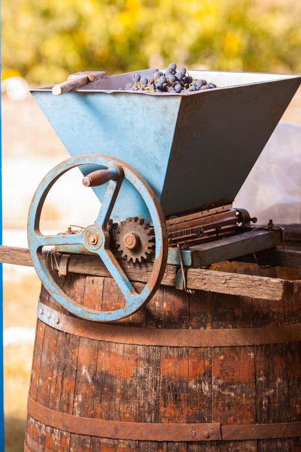 Vintage old grind machine. Homemade ecological wine production