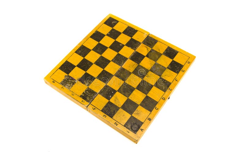 Vintage old wooden chessboard isolated on white