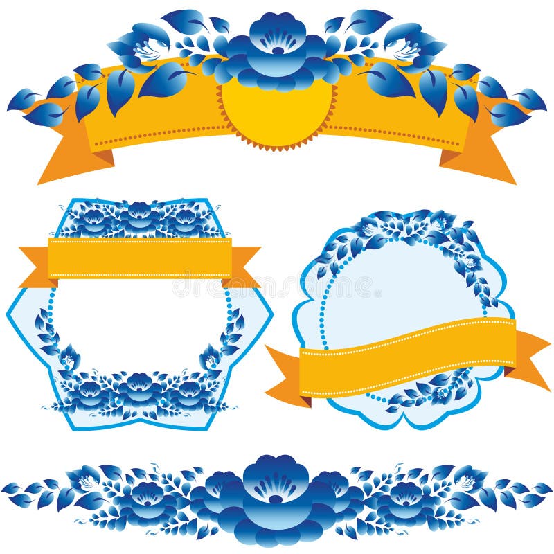 Vintage orange ribbon and blue flowers design elements and page decoration to embellish your layout.