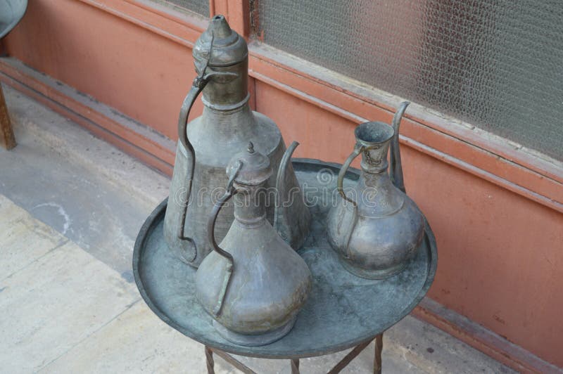 Vintage oriental turkish kettle for tea stock image Vintage oriental turkish kettle for tea stock image