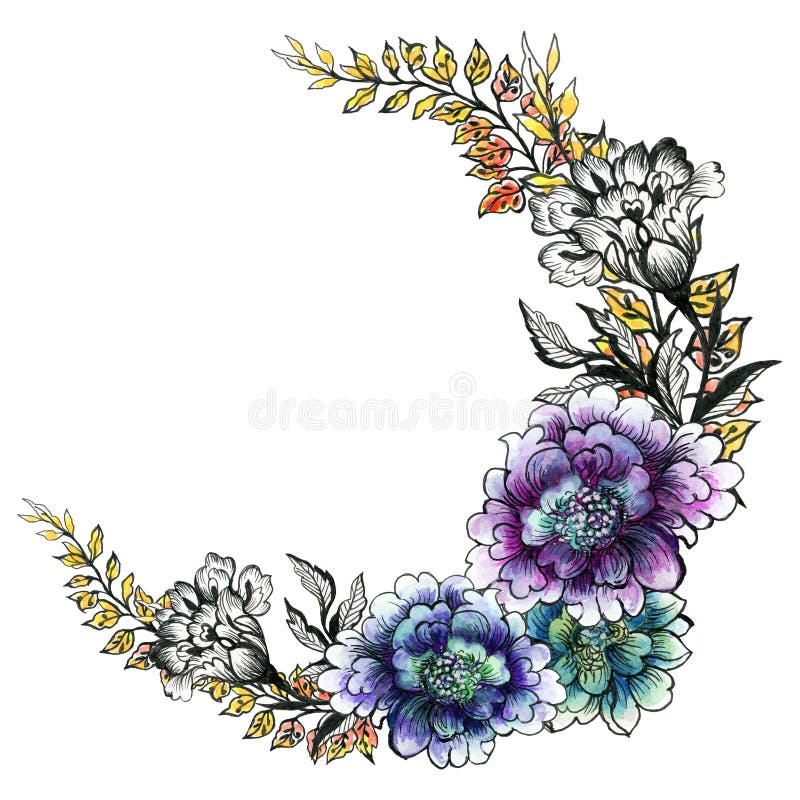 Vintage ornament with decorative flowers on a white background hand paint illustration Arabia, India, Ukraine, Pattern, Flower