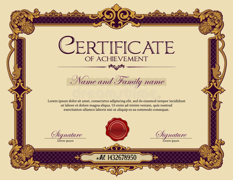 Vintage Ornament frame Certificate of Achievement vector illustration