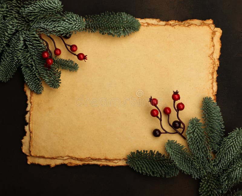 Vintage Paper Parchment with Christmas Decoration Stock Image - Image of  retro, season: 263259665