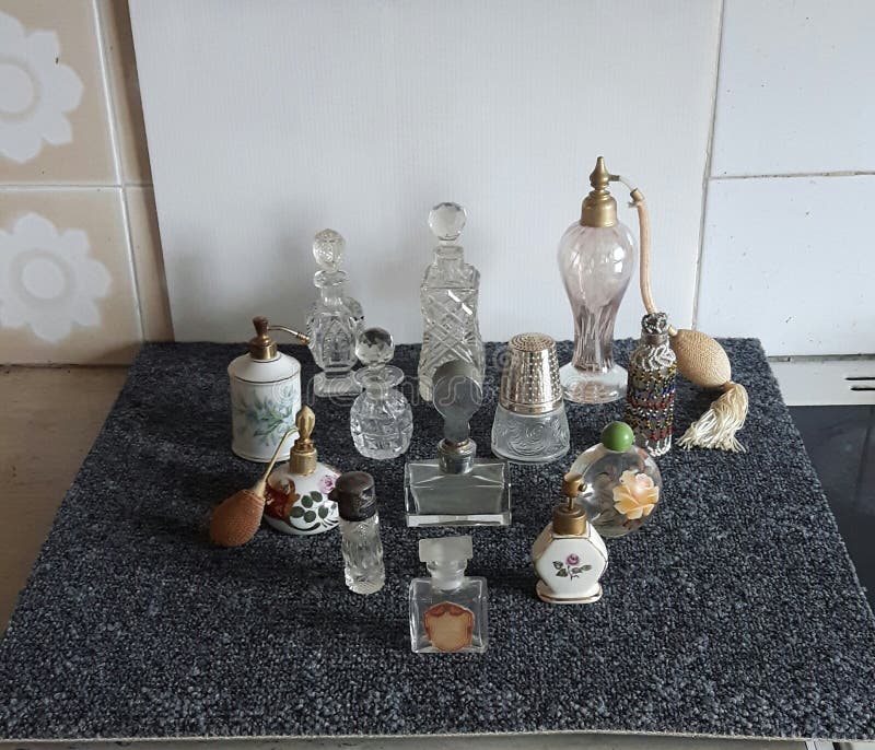 Vintage Perfume Bottle Collection Stock Image Image of metal, ceramic