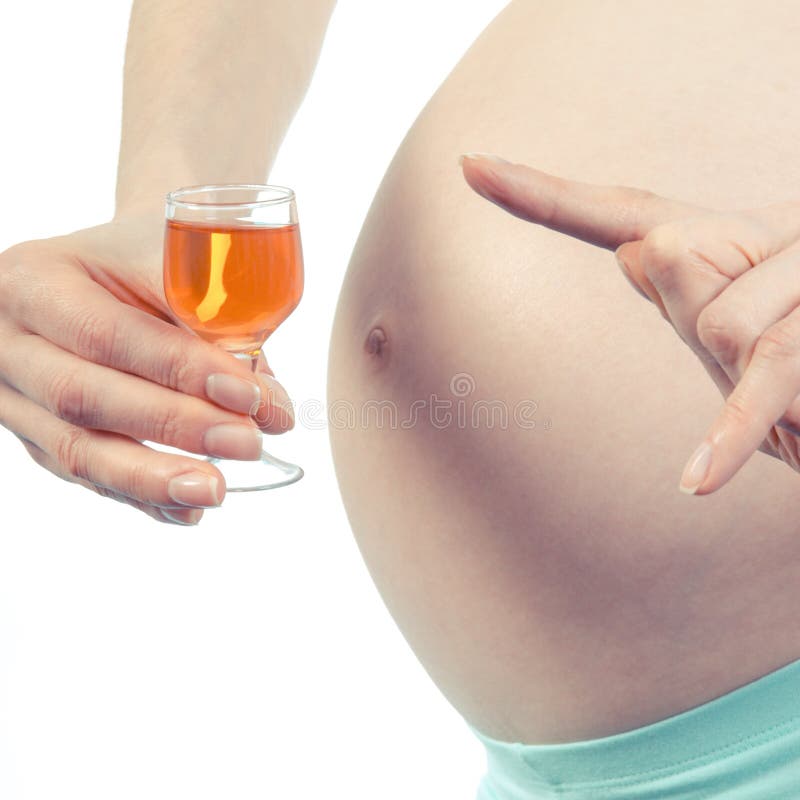 Vintage Photo Pregnant Woman With Glass Of Wine Concept Of Unhealthy