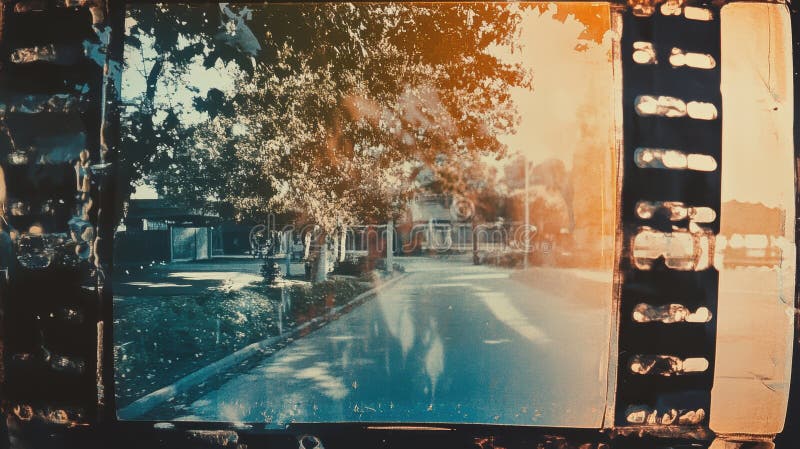 Vintage photograph showcasing an empty street framed by trees royalty free illustration