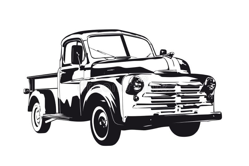 Vintage 1950 pickup truck silhouette vector illustration.