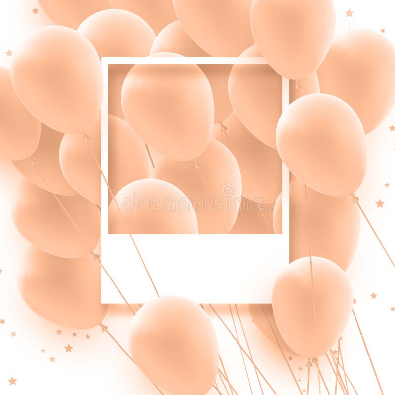 Vintage picture memory card on peach fuzz color helium balloons royalty free stock photos