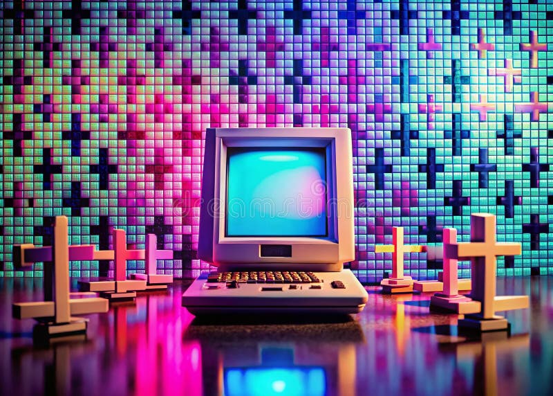 Vintage Pixelated Crosses A Minimalist Tech Background for Modern Design Projects Explore the nostalgic charm of retro stock illustration