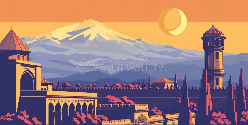 Vintage pocztówka armenia niepodległość dzień przytulny yerevan mount arat wolna przestrzeń na tekst ilustracji