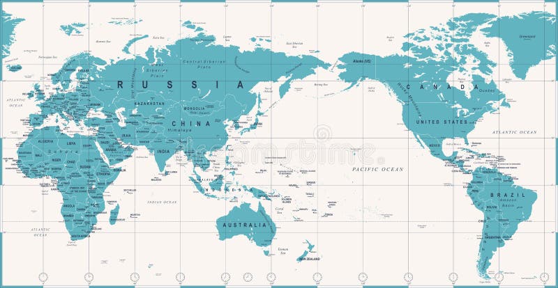 Vintage Political World Map Pacific Centered royalty free illustration Vintage Political World Map Pacific Centered royalty free illustration