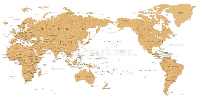 Vintage Political World Map Pacific Centered vector illustration Vintage Political World Map Pacific Centered vector illustration