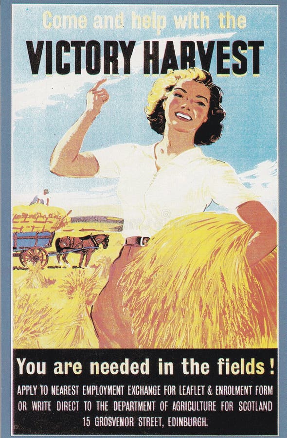 Vintage postcard `Come and help with the Victory Harvest`  WW2 Recruitment poster1940s